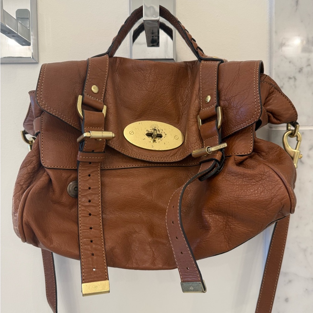 Mulberry Brown Crossbody Bag with Gold Accents